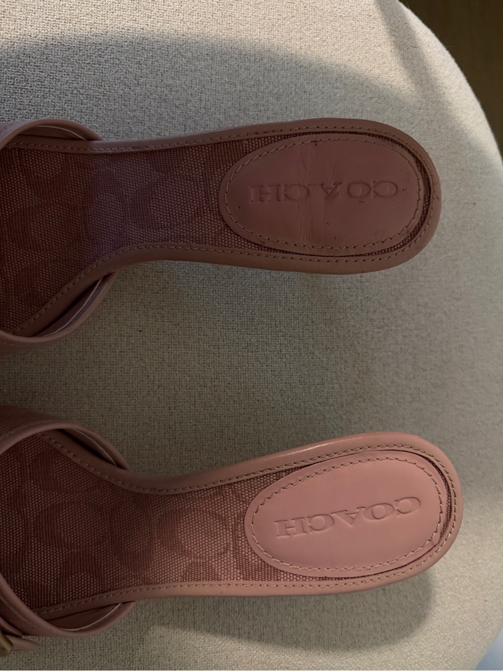 Coach Blush Pink Logo Jacquard Slide Mules with Gold Buckle - Picture 8 of 8